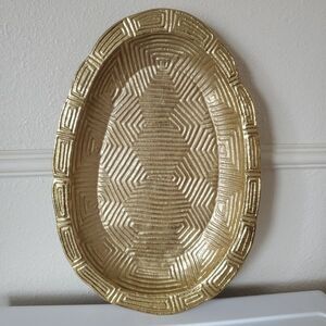Gold Tone Metal Decorative Home Decor Wall Hanging Art Oval Platter Threshold